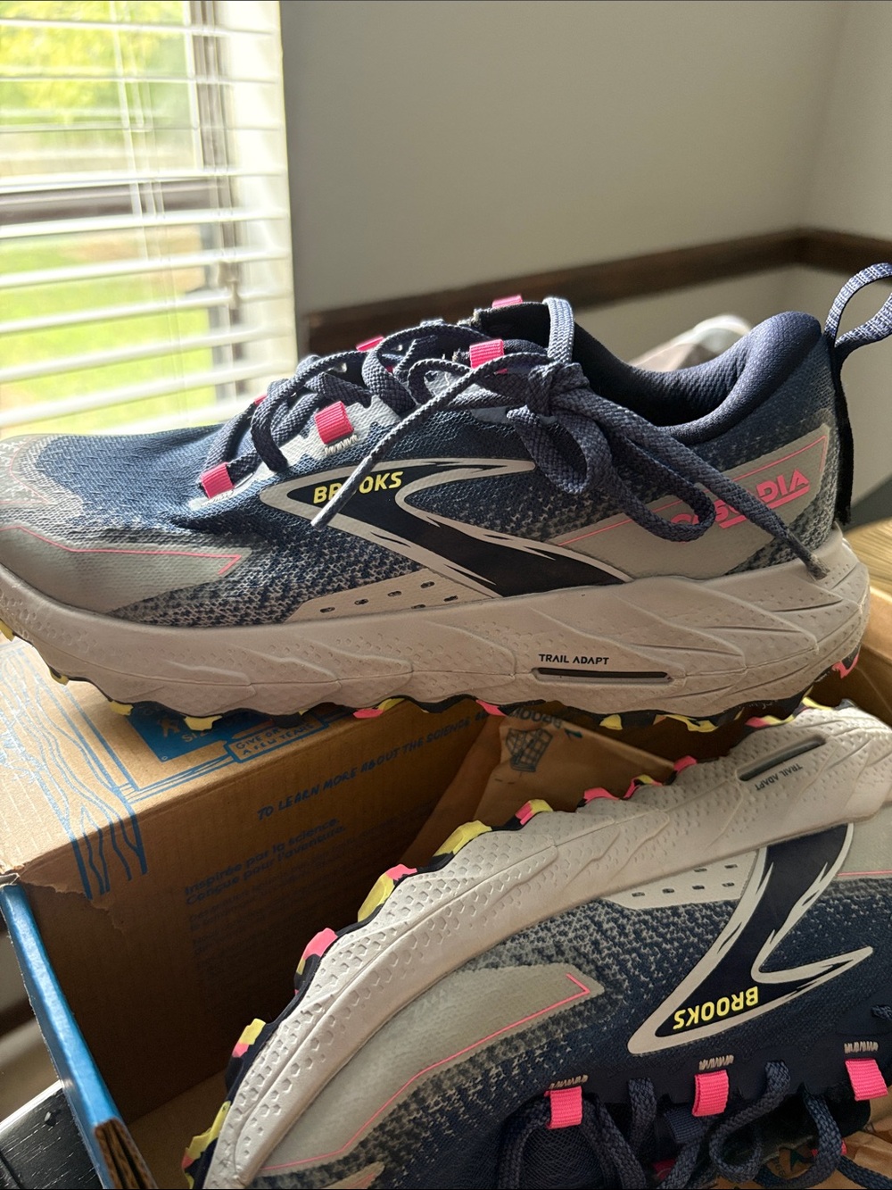 Brooks Women's Trail Runners - Navy with Pink and Yellow Highlights